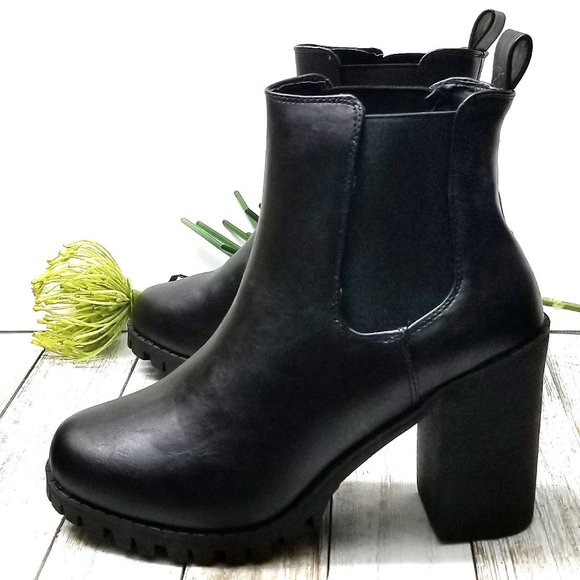 Shoes - New Black Chelsea Elastic Chunky Heel Ankle Boots Booties